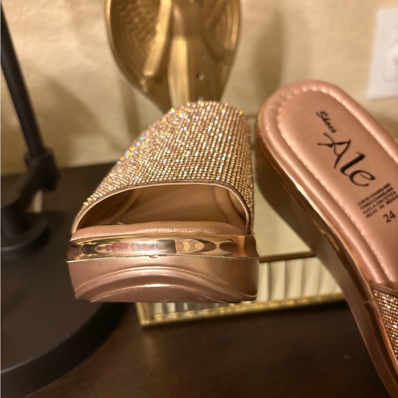 Gold Rhinestone Slide Sandals - Picture 5 of 6